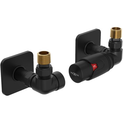 Mexen G00, supapă axială G1/2" cu capace unghiulare și cap termostatic M30x1,5 mm, negru mat, W903-900-909-70