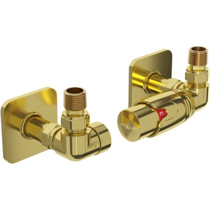 Mexen G00, supapă axială G1/2" cu capace unghiulare și cap termostatic M30x1,5 mm, auriu lucios, W903-900-909-50