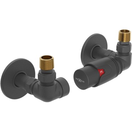 Mexen G00, supapă axială G1/2" cu capace rotunde și cap termostatic M30x1,5 mm, antracit, W903-900-904-66
