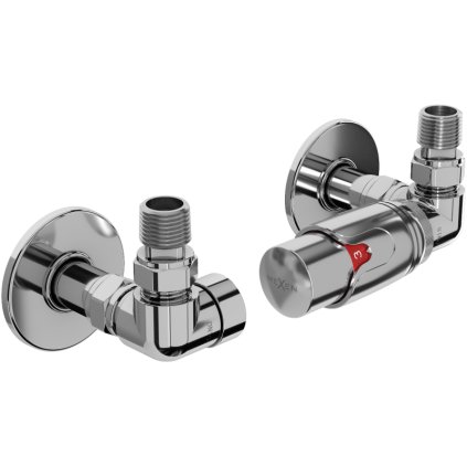 Mexen G00, supapă axială G1/2" cu capace rotunde și cap termostatic M30x1,5 mm, crom, W903-900-904-01