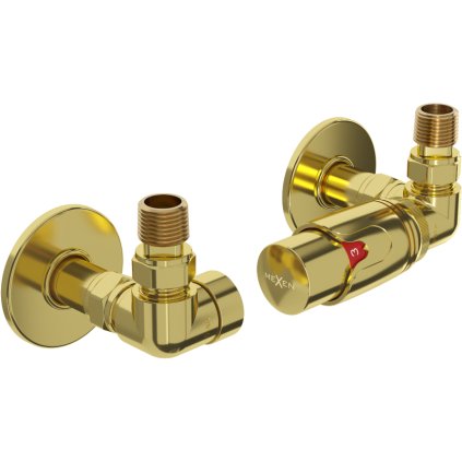 Mexen G00, supapă axială G1/2" cu capace rotunde și cap termostatic M30x1,5 mm, auriu lucios, W903-900-904-50