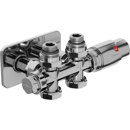 Mexen G00, Set termostatic duplex cu capac pătrat, conexiune unghiulară/dreaptă DN50, crom, W908-900-910-01