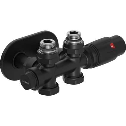 Mexen G00, Set termostatic duplex cu capac rotund, conexiune unghiulară/dreaptă DN50, negru mat, W908-900-905-70