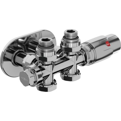 Mexen G00, Set termostatic duplex cu capac rotund, conexiune DN50 unghiulară/dreaptă, crom, W908-900-905-01