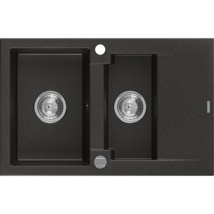 Mexen Gaspar - chiuveta granit 73,7x47,5cm, 1,5 camere, negru-auriu, 6507731505-75