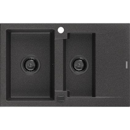 Mexen Gaspar, chiuveta granit 737x475x177 mm, 1,5 camere, pete negre cu sifon negru, 6507731505-76-B