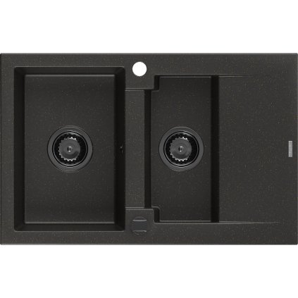 Mexen Gaspar, chiuveta granit 737x475x177 mm, 1,5 camere, negru-auriu metalic cu sifon negru, 6507731505-75-B