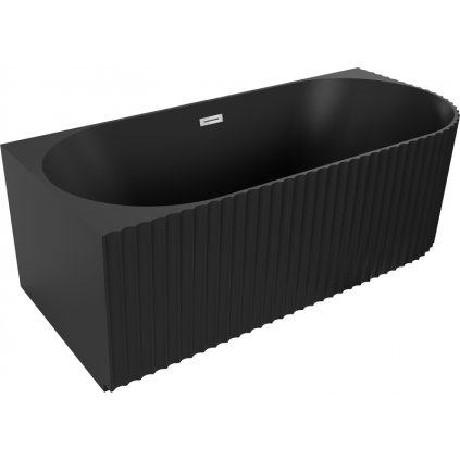 Mexen Gia, cadă de colț de sine stătătoare, canelată, stânga, 150 x 75 cm, negru mat, preaplin cromat, 52701507571L-01