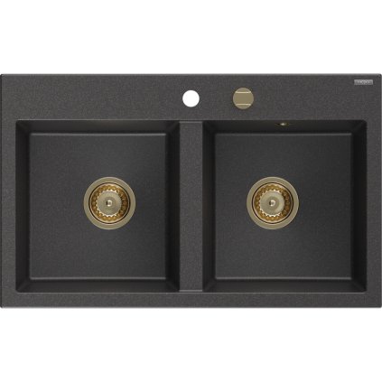 326552 mexen hektor 2 komorovy granitovy drez 800x480x205 mm cierna skvrnita zlaty sifon 6521802000 76 g