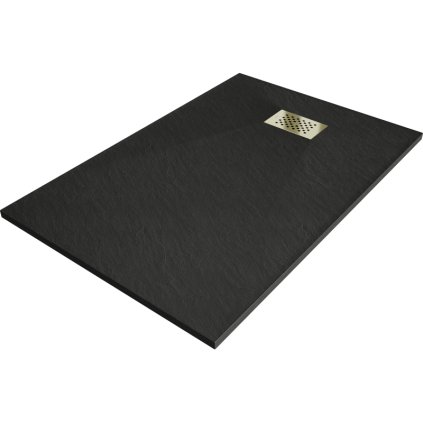 Mexen Hugo, cadă de duș dreptunghiulară SMC 120 x 80 cm, negru, capac auriu, 42708012-G