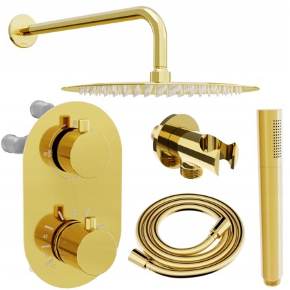 Set de duș ascuns Mexen Kai DR70 cu cabină de duș de 25 cm, auriu, 77602DR7025-50