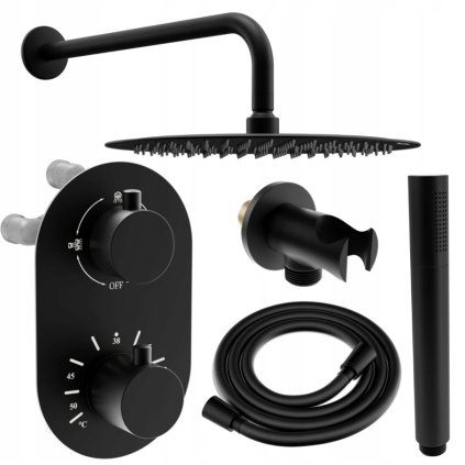Set de duș ascuns Mexen Kai DR70 cu duș cu efect de ploaie 25 cm, negru, 77602DR7025-70