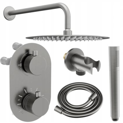 Set de duș ascuns Mexen Kai DR70 cu duș cu efect de ploaie 25 cm, grafit, 77602DR7025-66