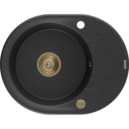 Mexen Kevin, chiuvetă din granit 586x458x190 mm, 1 cameră, negru-argintiu metalic cu sifon auriu, 6517581005-73-G