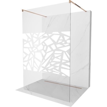 Mexen Kioto, paravan de duș 110 x 200 cm, sticlă transparentă de 8 mm cu model alb, 2x distanțier stabilizator auriu, profil auriu roz, 800-110-002-60-85