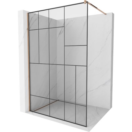 Mexen Kioto, paravan de dus 140x200 cm, sticla transparenta 8 mm cu model negru, profil auriu roz, 800-140-101-60-78