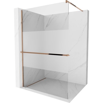 Mexen Kioto, paravan de dus cu polita si suport pentru prosoape 70 x 200 cm, sticla transparenta 8mm - mat, profil auriu roz, 800-070-121-60-35