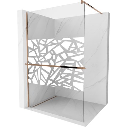 Mexen Kioto, paravan de duș cu poliță și suport pentru prosoape 70 x 200 cm, sticlă transparentă de 8 mm cu model alb, profil auriu roz, 800-070-121-60-85