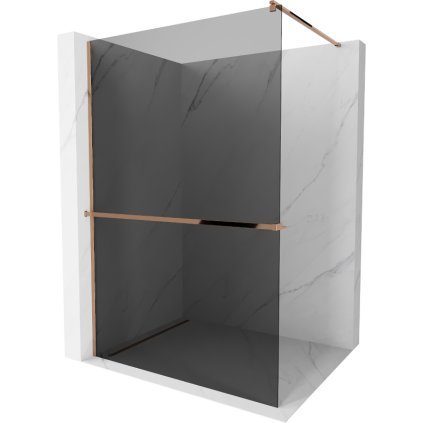 Mexen Kioto, paravan de dus cu polita si suport pentru prosoape 80 x 200 cm, sticla gri 8mm, profil auriu roz, 800-080-121-60-40