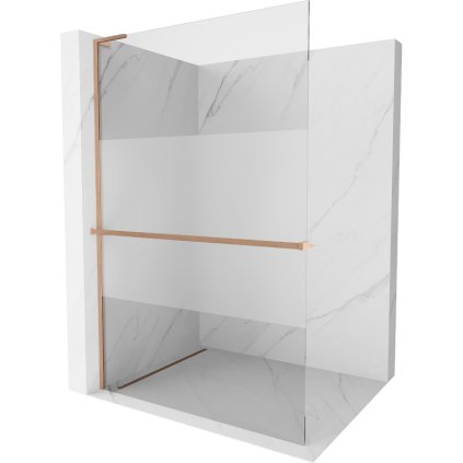 Mexen Kioto+ L, Paravan de duș cu poliță și cuier 100 x 200 cm, sticlă mată transparentă de 8 mm, profil cupru mat, 800-100-123-65-35