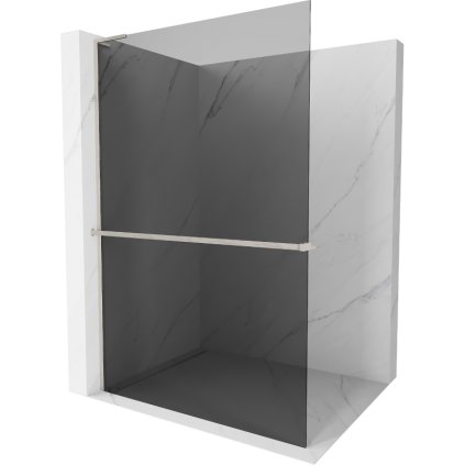 Mexen Kioto+ L, paravan de dus walk-in cu polita si cuier 100 x 200 cm, sticla gri 8 mm, profil din otel periat, 800-100-123-97-40