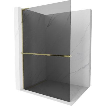 Mexen Kioto+ L, paravan de dus walk-in cu polita si cuier 100 x 200 cm, sticla gri 8 mm, profil auriu lucios, 800-100-123-50-40