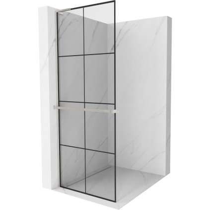 Mexen Kioto+ L, paravan de duș cu poliță și cuier 70 x 200 cm, sticlă transparentă de 8 mm model negru, profil din oțel periat, 800-070-123-97-77