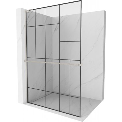 Mexen Kioto+ L, paravan de duș cu poliță și cuier 70 x 200 cm, sticlă transparentă de 8 mm model negru, profil din oțel periat, 800-070-123-97-78