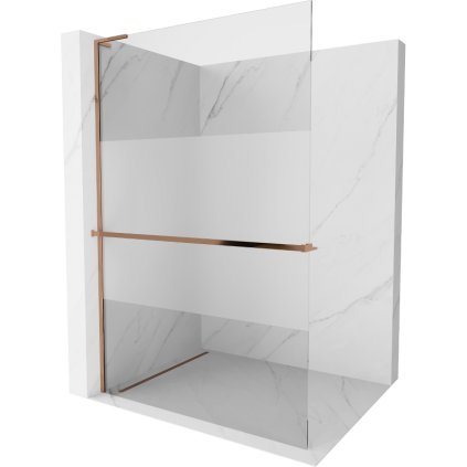 Mexen Kioto+ L, paravan de dus walk-in cu polita si cuier 70 x 200 cm, sticla transparenta 8 mm, profil auriu roz, 800-070-123-60-35