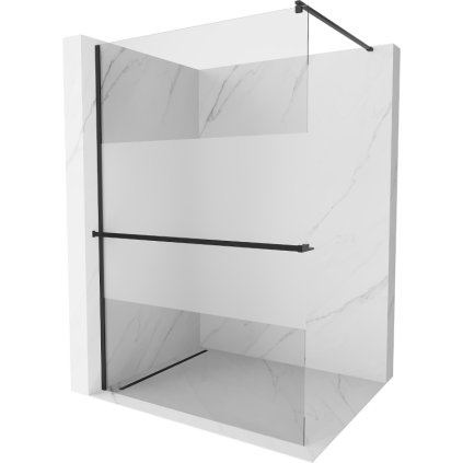 Mexen Kioto+, paravan de duș cu poliță și suport pentru prosoape 100 x 200 cm, sticlă mată transparentă de 8 mm, profil negru, 800-100-121-70-35