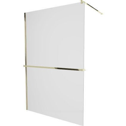 Mexen Kioto+, paravan de duș cu poliță și suport pentru prosoape 140 x 200 cm, sticlă mată 8 mm, profil auriu, 800-140-121-50-30
