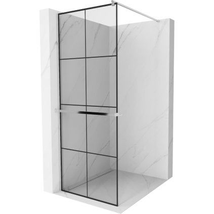 Mexen Kioto+, paravan de duș cu poliță și suport pentru prosoape 70 x 200 cm, cadru negru cu model sticlă transparentă de 8 mm, profil cromat, 800-070-121-01-77