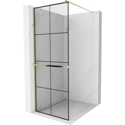 Mexen Kioto+, paravan de duș cu poliță și suport pentru prosoape 70 x 200 cm, sticlă transparentă de 8 mm model negru, profil auriu, 800-070-121-50-77