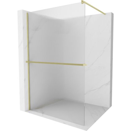Mexen Kioto+, Paravan de duș Walk-In cu poliță și cuier 100 x 200 cm, sticlă 8 mm cu model nervurat, profil auriu mat, 800-100-121-55-09