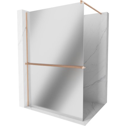 Mexen Kioto+, paravan de dus walk-in cu raft si cuier 100 x 200 cm, sticla model oglinda 8 mm, profil cupru mat, 800-100-121-65-50