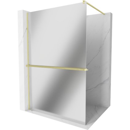 Mexen Kioto+, cabină de duș cu poliță și cuier 100 x 200 cm, sticlă model oglindă de 8 mm, profil auriu mat, 800-100-121-55-50