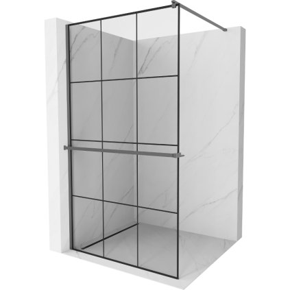 Mexen Kioto+, Paravan de duș Walk-In cu poliță și cuier 120 x 200 cm, sticlă transparentă de 8 mm model negru, profil grafit, 800-120-121-95-77