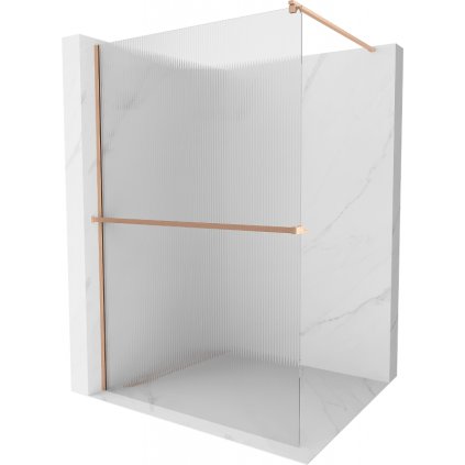 Mexen Kioto+, Paravan de duș Walk-In cu poliță și cuier 120 x 200 cm, sticlă 8 mm cu model nervurat, profil cupru mat, 800-120-121-65-09