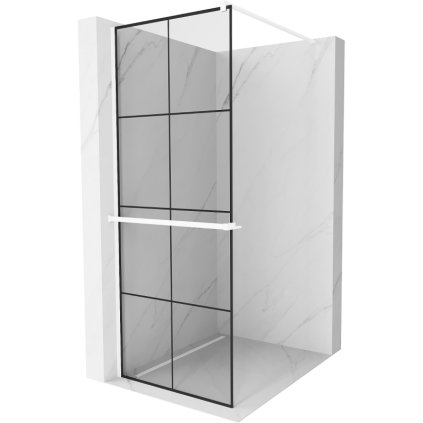 Mexen Kioto+, paravan de dus walk-in cu polita si cuier 70 x 200 cm, sticla transparenta 8 mm model negru, profil alb, 800-070-121-20-77