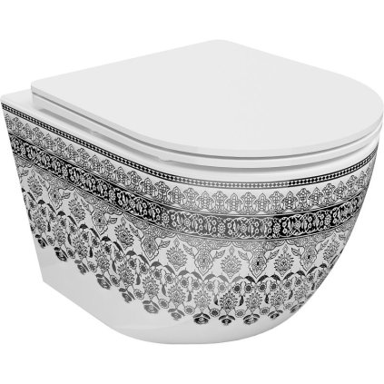359330 mexen lena zavesna wc misa rimless s duroplastovym sedatkom s pomalym zatvaranim biela cierny vzor 30224095