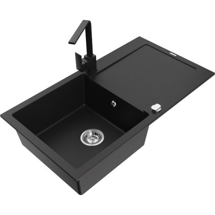 Mexen Leo, chiuveta granit 900x500x190 mm, 1 camera, negru cu sifon cromat si robinet chiuveta Rita neagra, 6501-77-670300-70