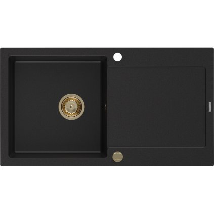 Mexen Leo, chiuveta granit 900x500x190 mm, 1 camera, negru cu sifon auriu, 6501901010-77-G