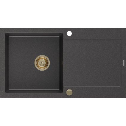Mexen Leo, chiuveta granit 900x500x190 mm, 1 camera, pete negre cu sifon auriu, 6501901010-76-G