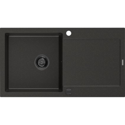 Mexen Leo, chiuvetă din granit 900x500x190 mm, 1 cameră, negru-auriu metalic cu sifon negru, 6501901010-75-B
