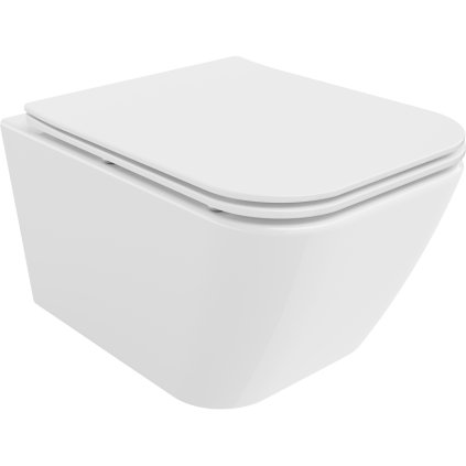 Mexen Madox, Vas de toaletă montat pe perete fără margine 515x365x350 mm cu scaun SLIM cu cădere lentă din duroplast, alb, 30154000