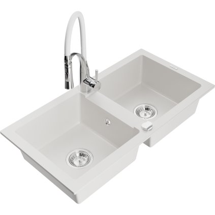 246135 mexen mario granitovy drez 820x436x161 mm 2 komorovy a drezova bateria aster biela 6504 20 73450 02