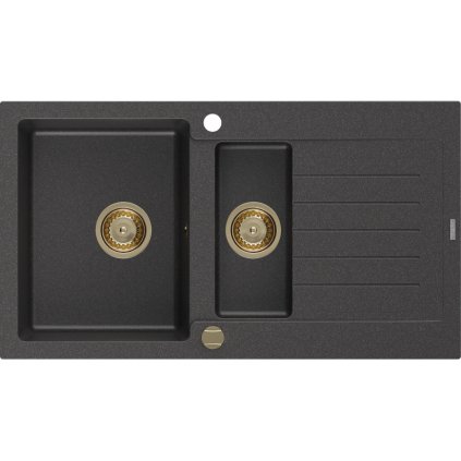 Mexen Matias - chiuveta granit 900x505x200 mm, 1,5 camere, pete negre cu sifon negru, 6502901505-76-G