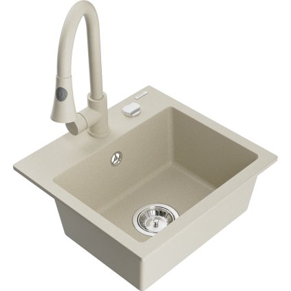 Mexen Milo, chiuveta granit cu 1 camera 435x410x171 mm si baterie chiuveta Elia, bej, 6505-69-670101-69