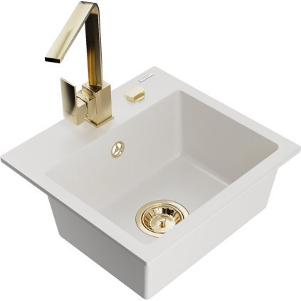 232797 mexen milo 1 komorovy granitovy drez 435x410x171 mm a zlata bateria rita biela 6505 20 670300 50