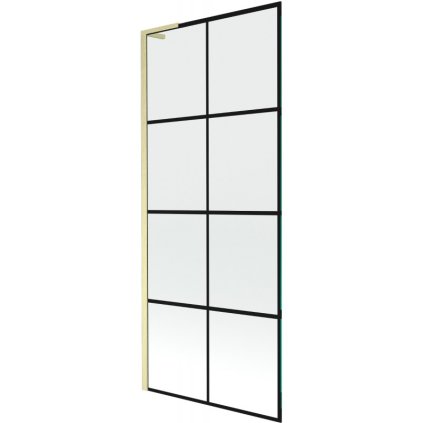 Mexen Next L, paravan de baie cu 1 aripă 80 x 150 cm, model sticlă transparentă-negru de 6 mm, profil auriu mat, 895-080-000-03-77-55